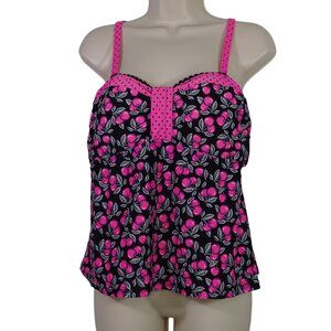Candies Cherry Print Tankini Swim Top Juniors Size 1 Built In Bra Adjustable Str